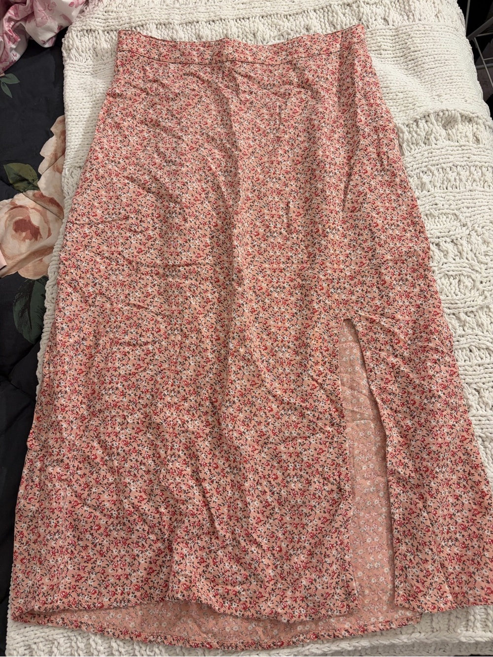 Hollister Pink Floral Midi Skirt with Side Slit
